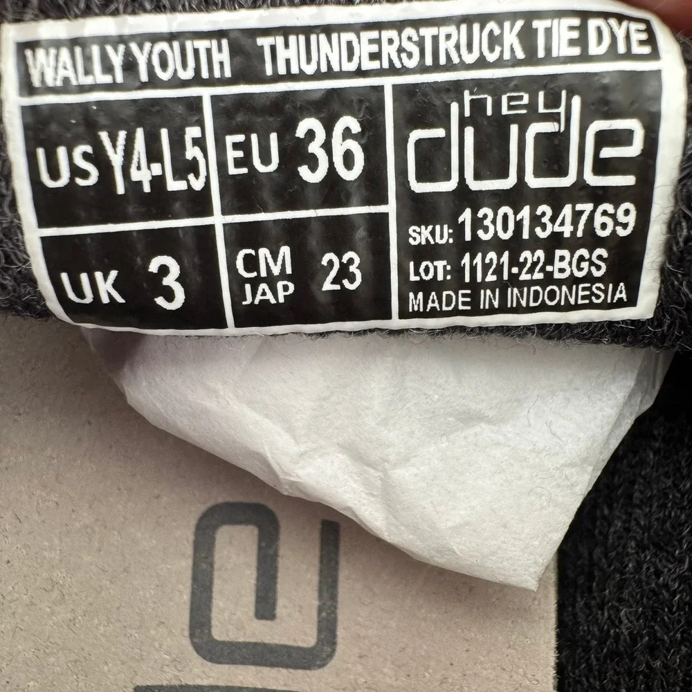 Hey Dude Wally Thunderstruck Tie Dye Black White Youth Loafers Shoes Y4 L5